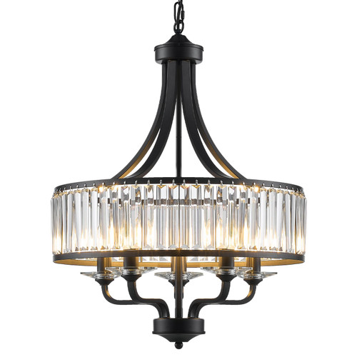 20" Black Crystal Chandelier 5-Light Farmhouse Dining Room Light Fixture