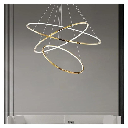LED Chandeliers, Modern Ring Lustre Led Chandeliers Gold Steel Dimmable Living Room Pendant Lights Lighting Circle Bedroom Hanging Lamp Fixtures(D60 80 100cm)