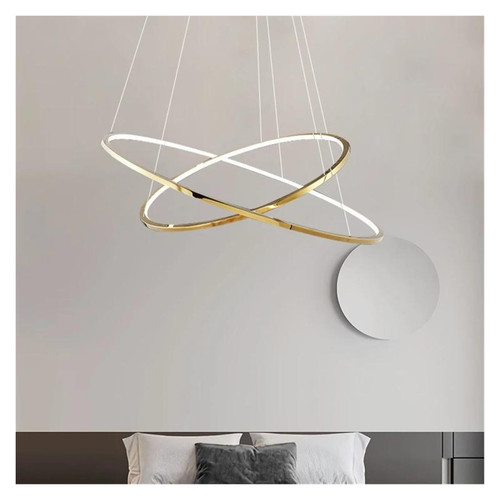 LED Chandeliers, Modern Ring Lustre Led Chandeliers Gold Steel Dimmable Living Room Pendant Lights Lighting Circle Bedroom Hanging Lamp Fixtures(D80 100cm)