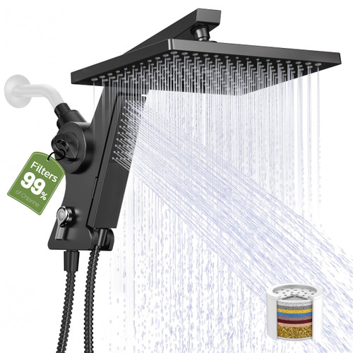 JDO 12-Inch Filtered Rain Shower Head with Handheld Spray Combo Matte Black