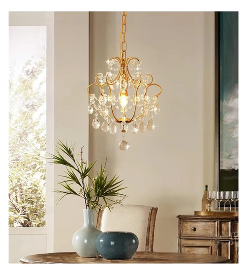 Retro Crystal Chandelier Restaurant Hanging Lamp Room Balcony Luxury Bedroom Parlor Light Fixture Golden Pendant Light