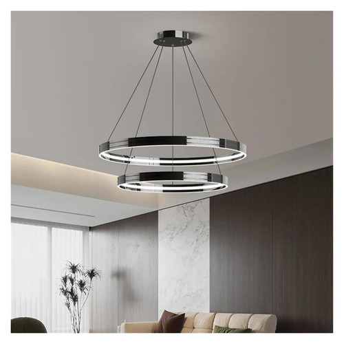Ring Chandelier Living Room Pendant Lights for Kitchen Modern Luxury Ceiling Light Dining Bedroom Lamp(Black,80x100cm)