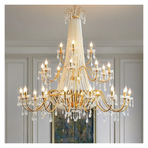 Retro Crystal Chandelier Gold Metal Candle‑Style Hanging Light,Comfortable