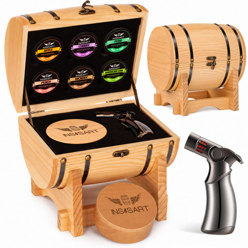 INSISART Whiskey Smoker Kit, Old fashioned Smoker Kit with Barrel, Natural