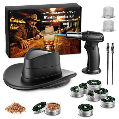 Whiskey Smoker Kit with Torch - Cocktail Smoker Cowboy Gifts for Men