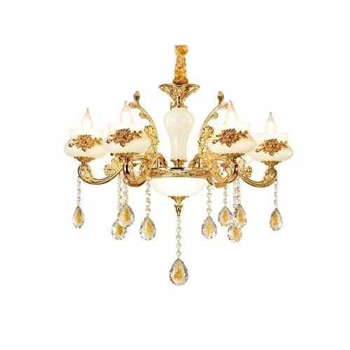 THJS8 European Gold Chandelier 65 cm, Ornate Zinc Alloy Ceiling Fixture