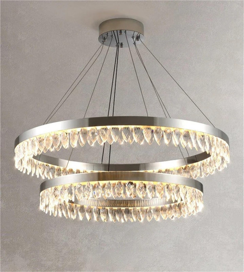 Luxury Ring Crystal Chandelier Modern LED Pendant Light Fixture Hardware & Crystal Hanging Light for Living Room Dining Room
