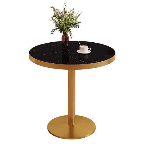 60cm Mid-Century Modern Round Dining Table, Black Pedestal Base, Stylish Accent for Home, Office, Living Room, Kitchen, Suitable for 2-4 People, Contemporary Design