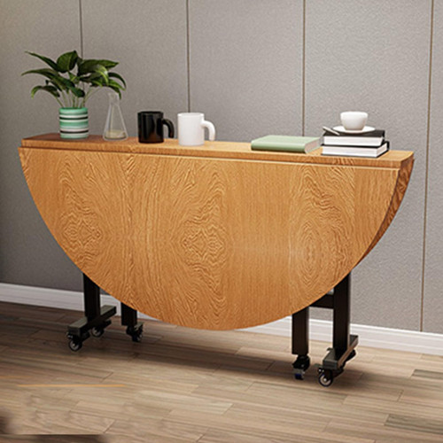 Expandable Round Wooden Dining Table - Multi-Functa-Saving Kitchen Table with Lockable Wheels - 39" 48" 55" 63" for Smals (Yellow)