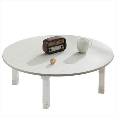 Cact Foldable Japanese Low Table - Round Dining & Coffee Desk for Smals, Bay & Tea Rooms, 80x30cm, Ele White, Perfect for Home Use