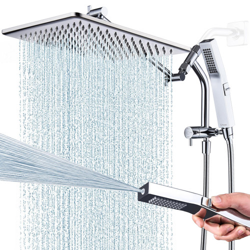 G-Promise 12 Inch All Metal Rain Shower Head with Handheld Spray (Chrome)