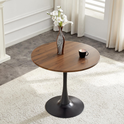 Circle Tulip Table, Mid Century Modern Bistro Table, Round Dining Table with Thickened Tabletop & Metal Pedestal for Kitchen, Small Places, Living Room