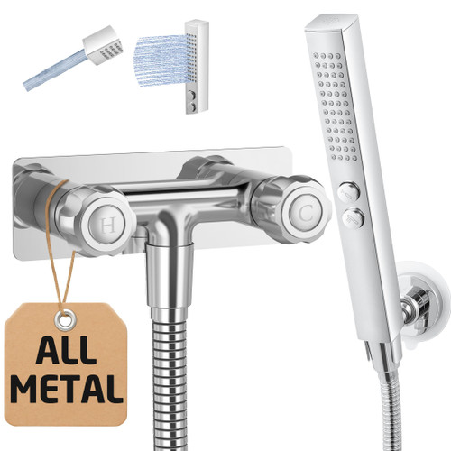 All Metal RV Shower Faucet with Hose and 2 Function Showerhead, KES No Leak Camper Shower Faucet Replacement, SUS 304 Handheld Holder Included, for RV, Travel Trailer, Motorhome, Chrome, XG6105-CH