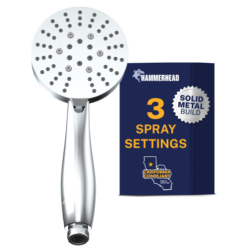 HammerHead Metal Handheld Shower Head High Pressure, 3 Spray Shower Wand