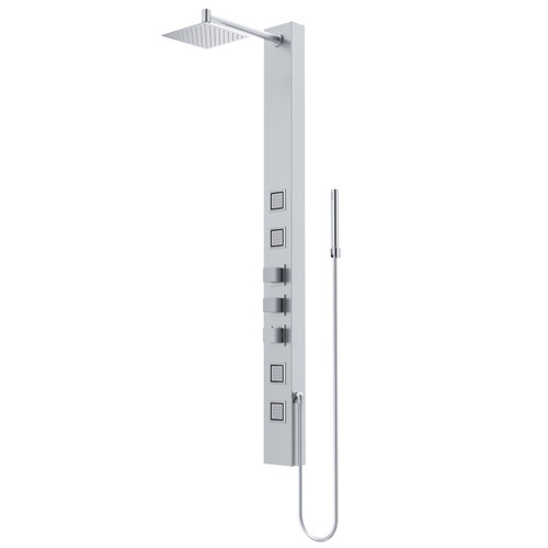 VIGO Sutton 58" H x 5" W 4-Jet Shower Panel System with Adjustable Square Head and Hand Shower Wand in Stainless Steel-VG08021ST
