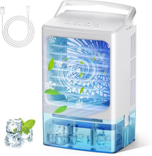 Glimibox Portable Air Conditioners, 3 Speeds 2 Mist Modes Portable AC Unit with 900ml Water Tank,7-Color Lights Evaporative Cooler Blow Cold Air, Mini Car Cooling Fan for Bedroom RV Desk Office Indoor