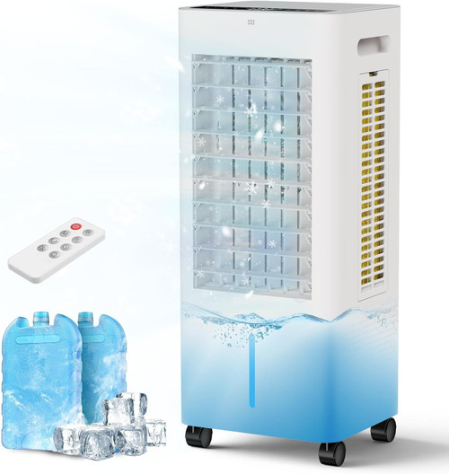 PNTCK Portable Air Conditioners, 3-IN-1 Swamp Cooler with 3 Fan Speeds, 4 Modes, 12H Timer, Remote, Ice Packs, 2.1Gal Water Tank, Evaporative Air Cooler for Bedroom Dorm Office Garage Home