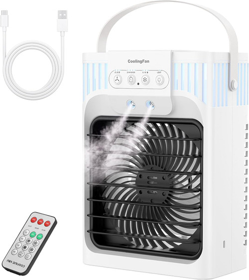 Portable Air Conditioners, 4 in 1 1200ML Personal Air Conditioner, Evaporative Air Cooler Fan with Remote, 7 RGB Light Modes, 3 Speeds & 2-8H Timer for Bedroom,Car,Nightstand, Office, Dorm, RV(white)