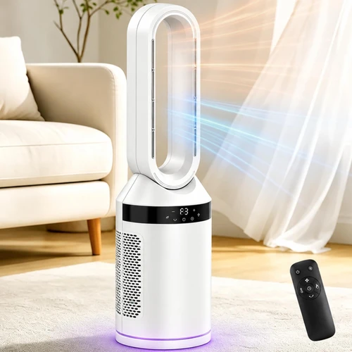 MOMOKOVA 32” Bladeless Tower Fan and Heater Combo, All Season Standing Fan