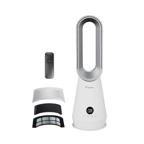 Faryuan 2-in-1 Bladeless Tower Fan, 22 Inch Cooling Fan with Air Purifier, 90° Oscillating, 8 Speeds, Remote, 9H Timer, Quiet Floor Fan for Indoor Bedroom Office