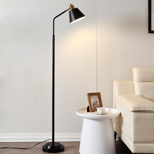 Leasgy Upgraded Double-Base Black Floor Lamp, Adjustable Lamp Head-65.3"