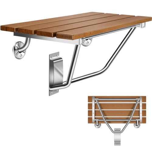 28" Wall Mounted Folding Shower Seat Stainless Steel Frame for Space Saving