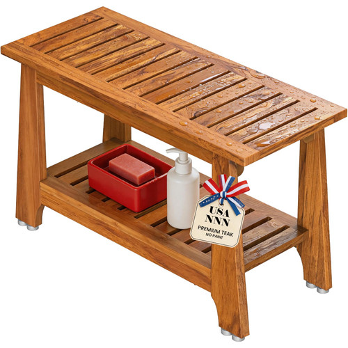NNN 30" Commercial Heavy Duty Teak Shower Bench, Patented, Non-Slip Stable