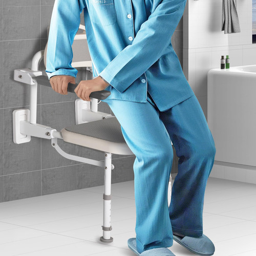 NEWTRY 18” Folding Shower Seat Wall Mounted 330lb Adjustable Height