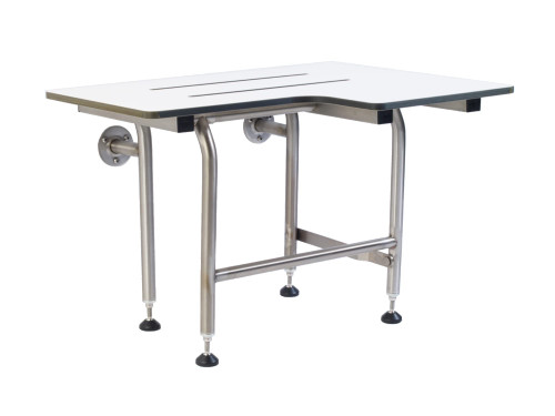 Folding Shower Seat with Legs - Wall Mount Bench for Inside Shower / Bathroom Safety Assist / 304 Stainless Steel / Phenolic Resin / Left / 28" x 21"