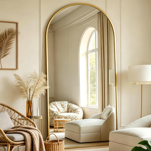 Prywot Arched Full Length Mirror, 70"x26" Free Standing Floor Mirror, Gold