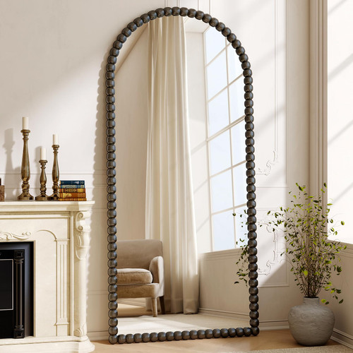 VETROVUE 34"x76" Arched Full Length Mirror, Vintage Beaded Decorative