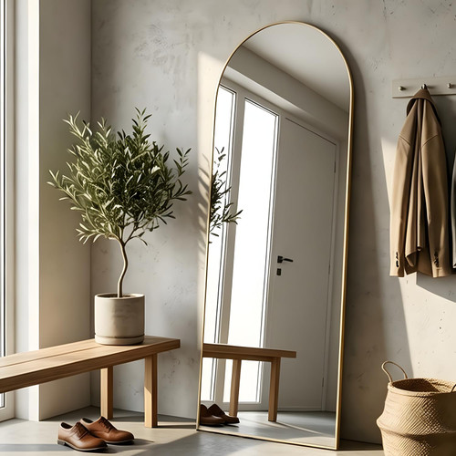 Elemango Full Length Floor Mirror, 56"x16" Gold Arched Standing Mirror, Modern Full Body Wall Mirror for Bedroom, Dressing Room, Home Decor