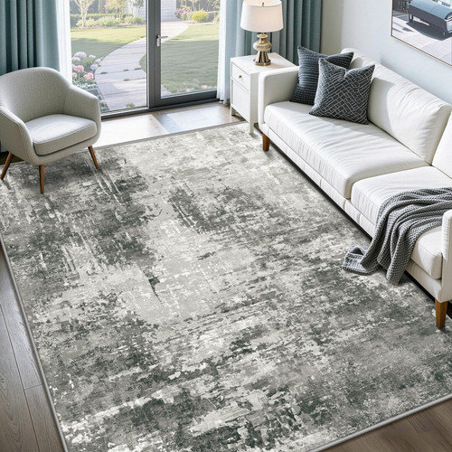 6x9 Area Rugs for Living Room: Washable Abstract Rug Modern Neutral Soft Large Indoor Rugs Non Slip Low Pile Carpet for Bedroom Nursery Dining Room Office(Black Grey, 6'x9')