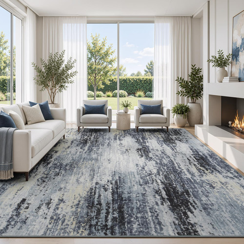 8x10 Area Rug for Living Room, Abstract Washable Non-Slip Rugs,Dark Grey