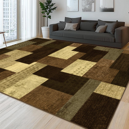 QDUIDU Modern Geometric Patchwork Indoor Taupe Area Rug for Living Room