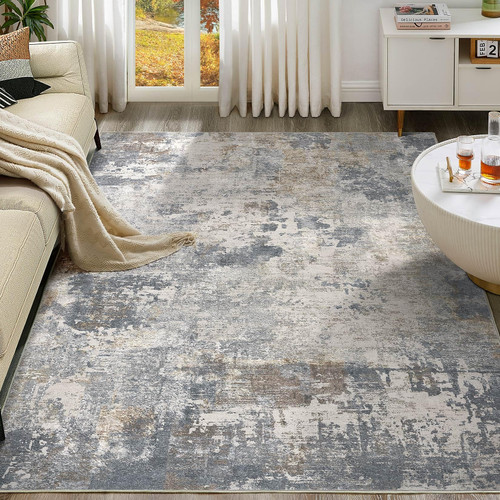 UERMEI 8x10 Area Rug Living Room Rugs - Washable Neutral Modern Abstract Soft Thin Large Rug Indoor Floor No Slip Rug Carpet for Bedroom Under Dining Table Home Office Decor - Blue Grey