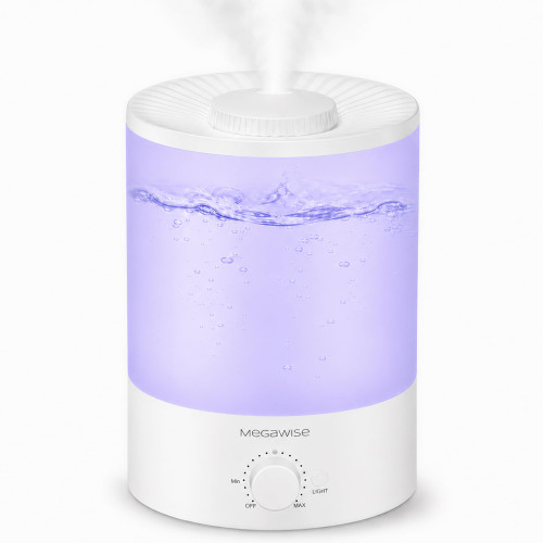 MegaWise Healthy Top-Refill Cool Mist Humidifiers for Bedroom, 24dB Ultrasonic Air Vaporizer with Water Filter for Baby [PP Material], Colorful Night Light,1 Gal Essential Oil Diffuser, Auto Shut Off