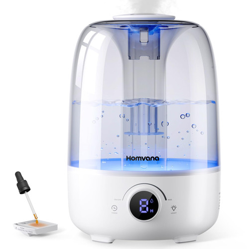 Homvana Top-Fill Cool Mist Humidifiers for Bedroom, Large Room(4L,White)