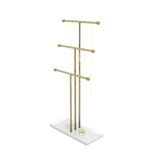 Umbra Trigem Jewelry Stand, Tiered Necklace Holder, Steel, White/Gold