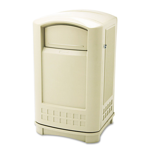 Rubbermaid Commercial Products Plaza Outdoor Trash Can, Beige, 50-Gallon