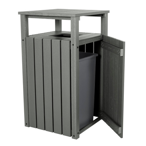 highwood Professional Commercial Grade Trash Can with Hood, 30-39 Gallon Capacity, Coastal Teak