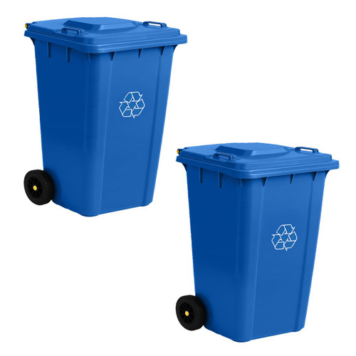 SunSierra 2 Pack, 95 Gallon Blue Wheeled Rectangular Heavy-Duty Recycle Bin, Garbage Can, Trash Container with Wheels for Indoor/Outdoor/Warehouses/Restaurants