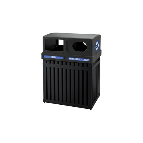 ArchTec Commercial Zone Series Parkview 2 Double Steel Recycling and Trash Center, 50 Gal, Black