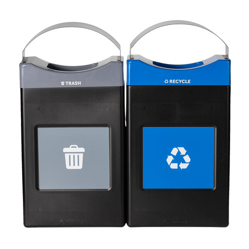 Avante™ Series Made in The USA, Black Dual-Stream, Trash and Recycling Center, 2-30-gallon Shallow Units, Black Canopy, Liners Included