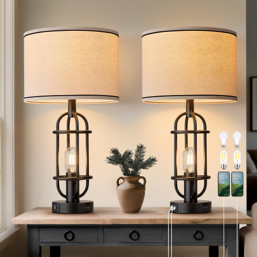 Reaketon 22.3” Farmhouse Table Lamps for Living Room Set of 2, Black