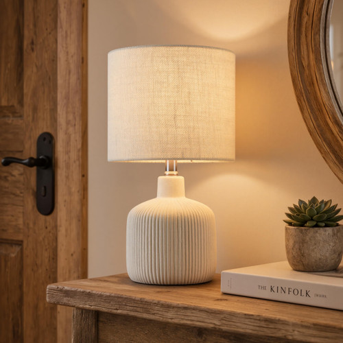KAWOTI Ceramic Table Lamp, Off-White, 17.75"