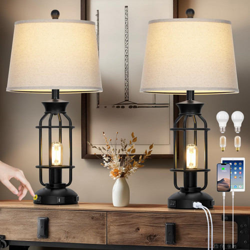Lolikit 28" Farmhouse Table Lamps for Living Room Set of 2, Bedside Lamps