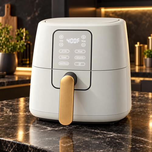 6 Quart Air Fryer with Touch-Activated Display, 4-in-1 Countertop Air Fryer 1750W, Air Fry Roast Reheat Dehydrate, Nonstick Dishwasher Safe, Auto Shut-Off, 90°F to 400°F (White Icing)
