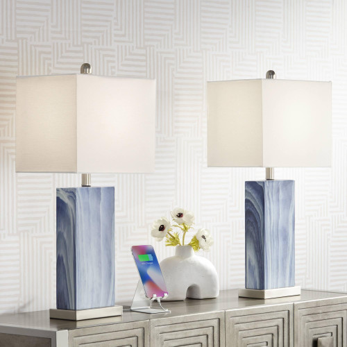Connie 25" High Table Lamps Set of 2 + Dimmers Blue with USB Charging Port