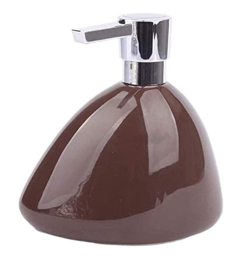 Multi Use 16.5 Oz Ceramic Soap Dispenser for Bathroom, Refillable Liquid Suitable Size(Brown)